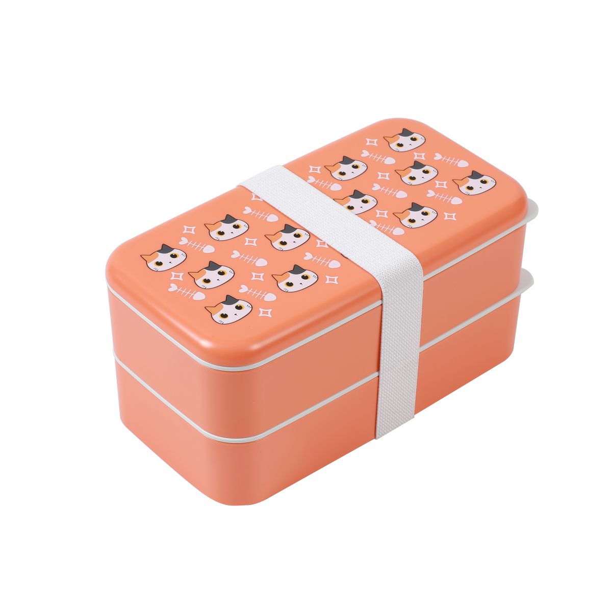 Lunch Box, Set 2 Box & couverts Chats Blanc & orange 650 ml