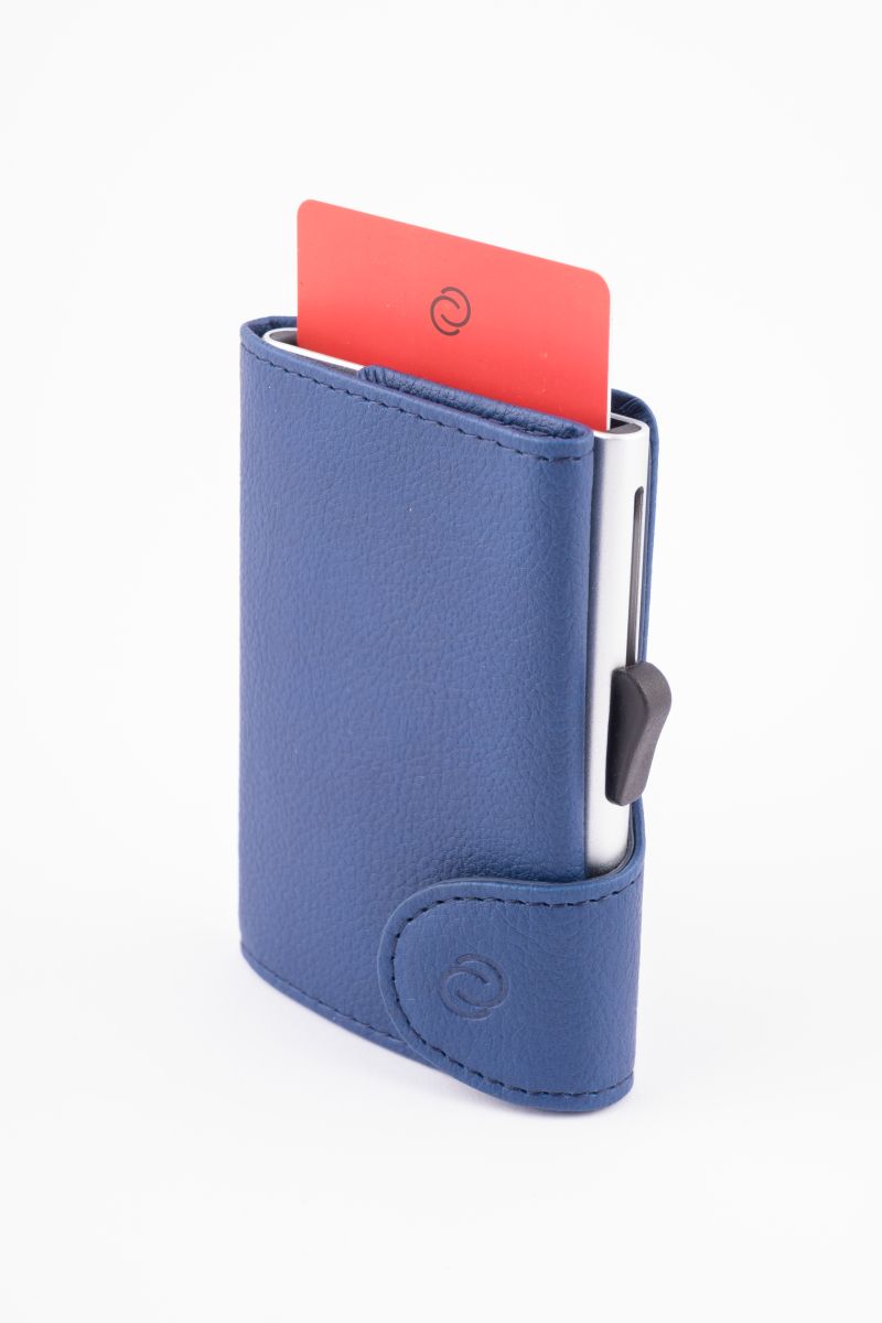 Porte-cartes RFID Similicuir (PU) Bleu Navy / Boîtier Argent 