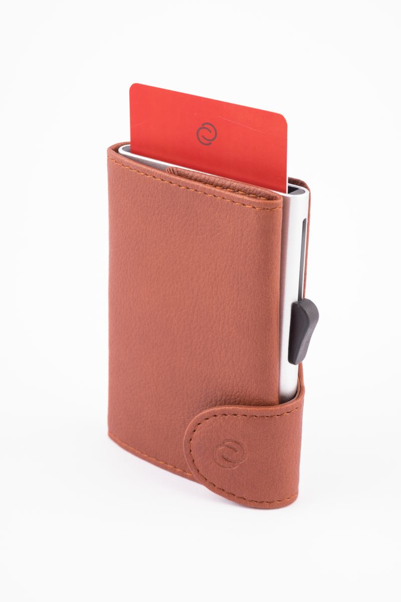 Porte-cartes RFID Similicuir (PU) Brun clair / Boîtier Argent  