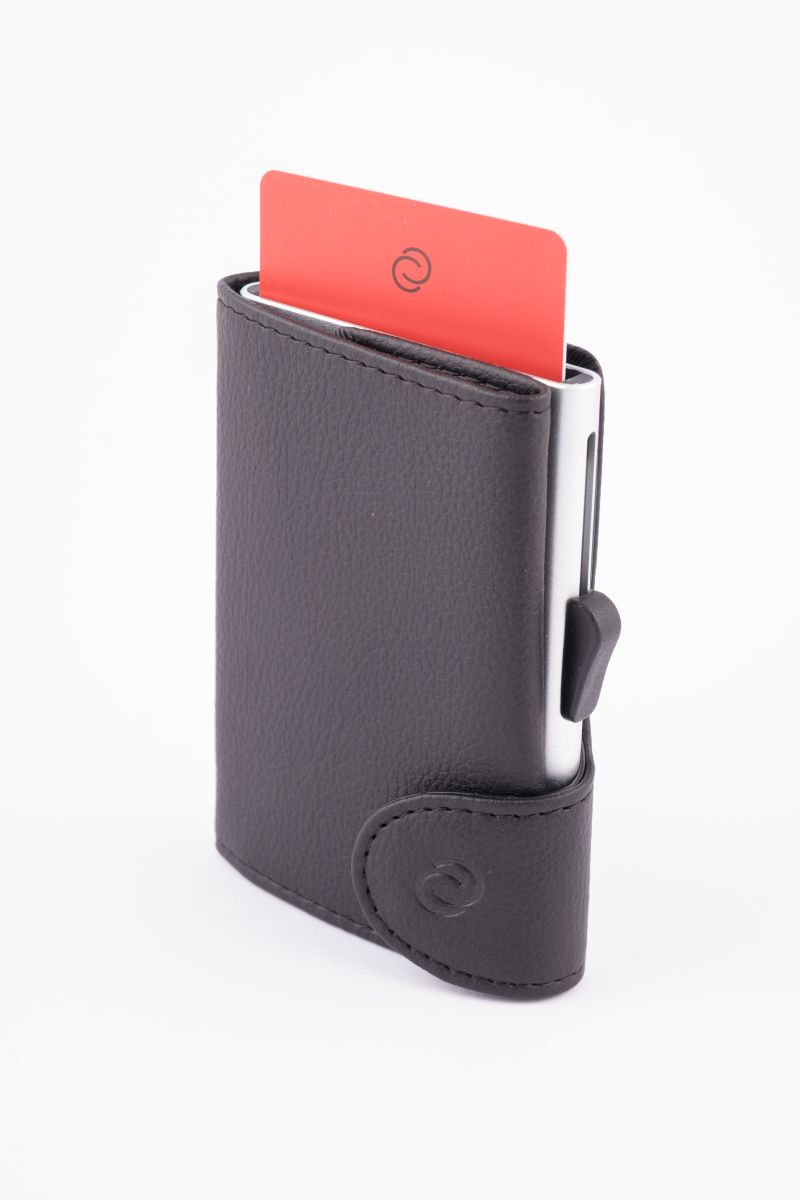 Porte-cartes RFID Similicuir (PU) Noir / Boîtier Argent 