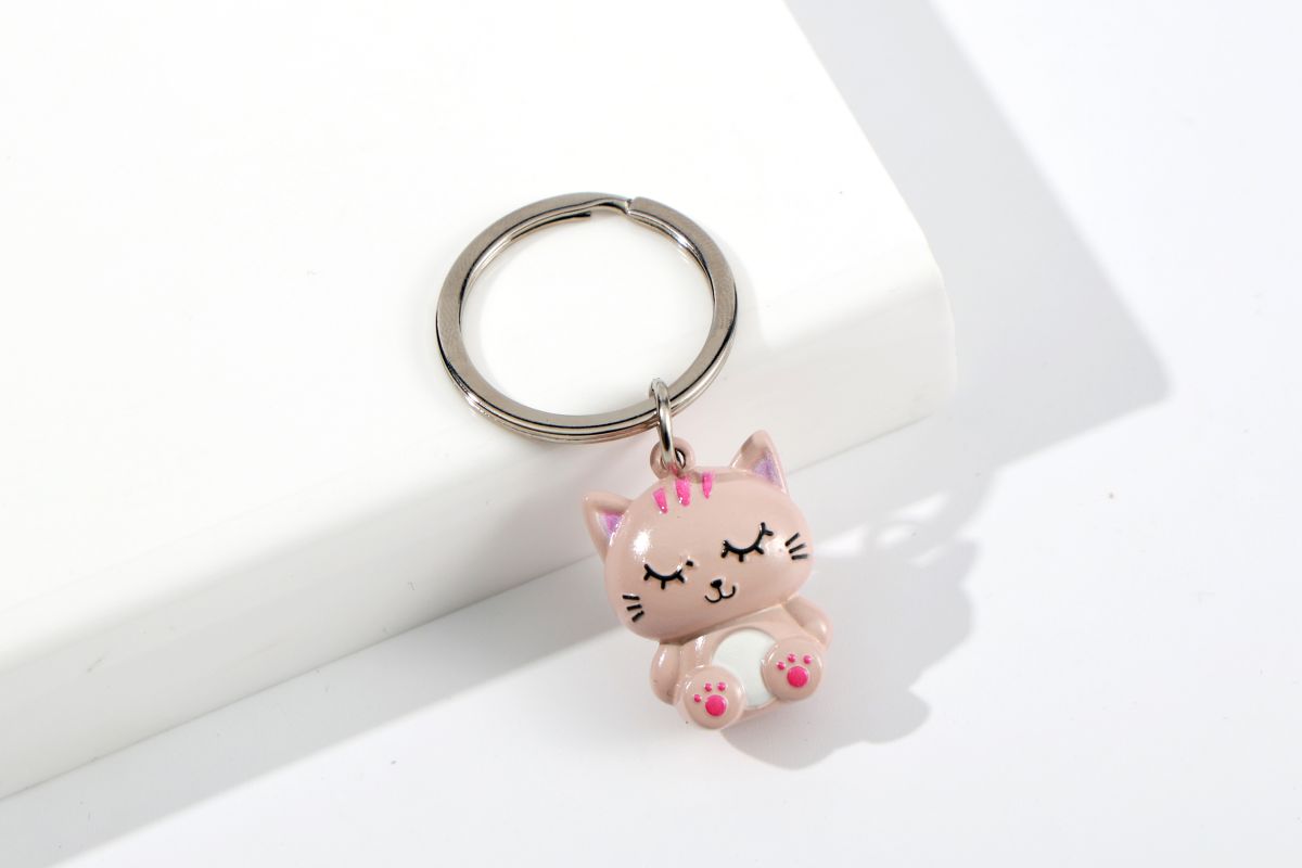 Porte-clés en métal Chat rose 