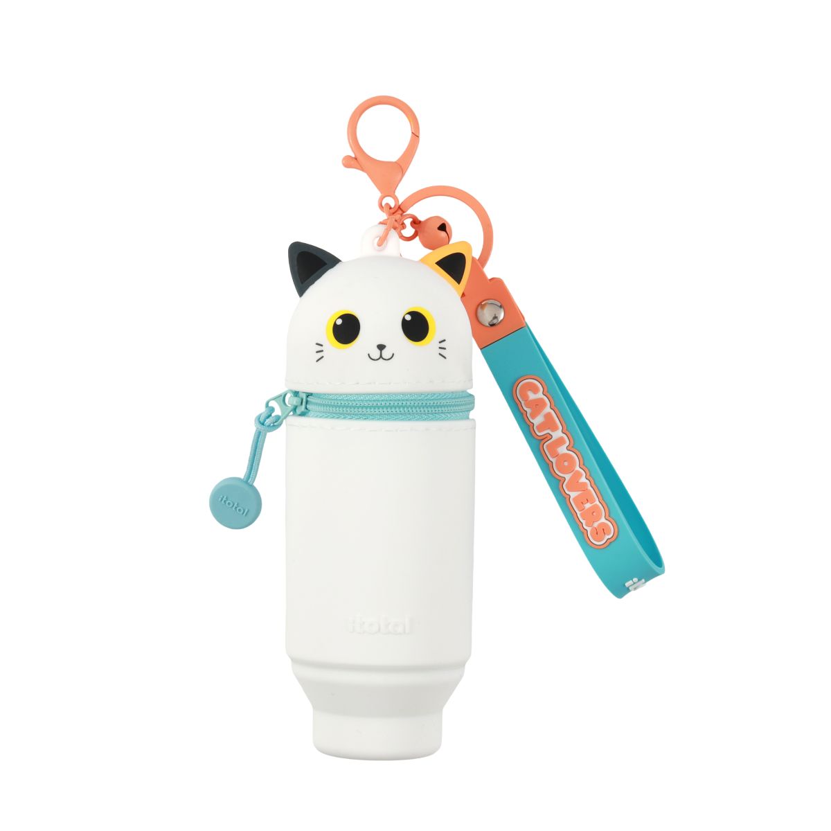 Porte-clés avec trousse en silicone Chat Chat blanc &amp; orange