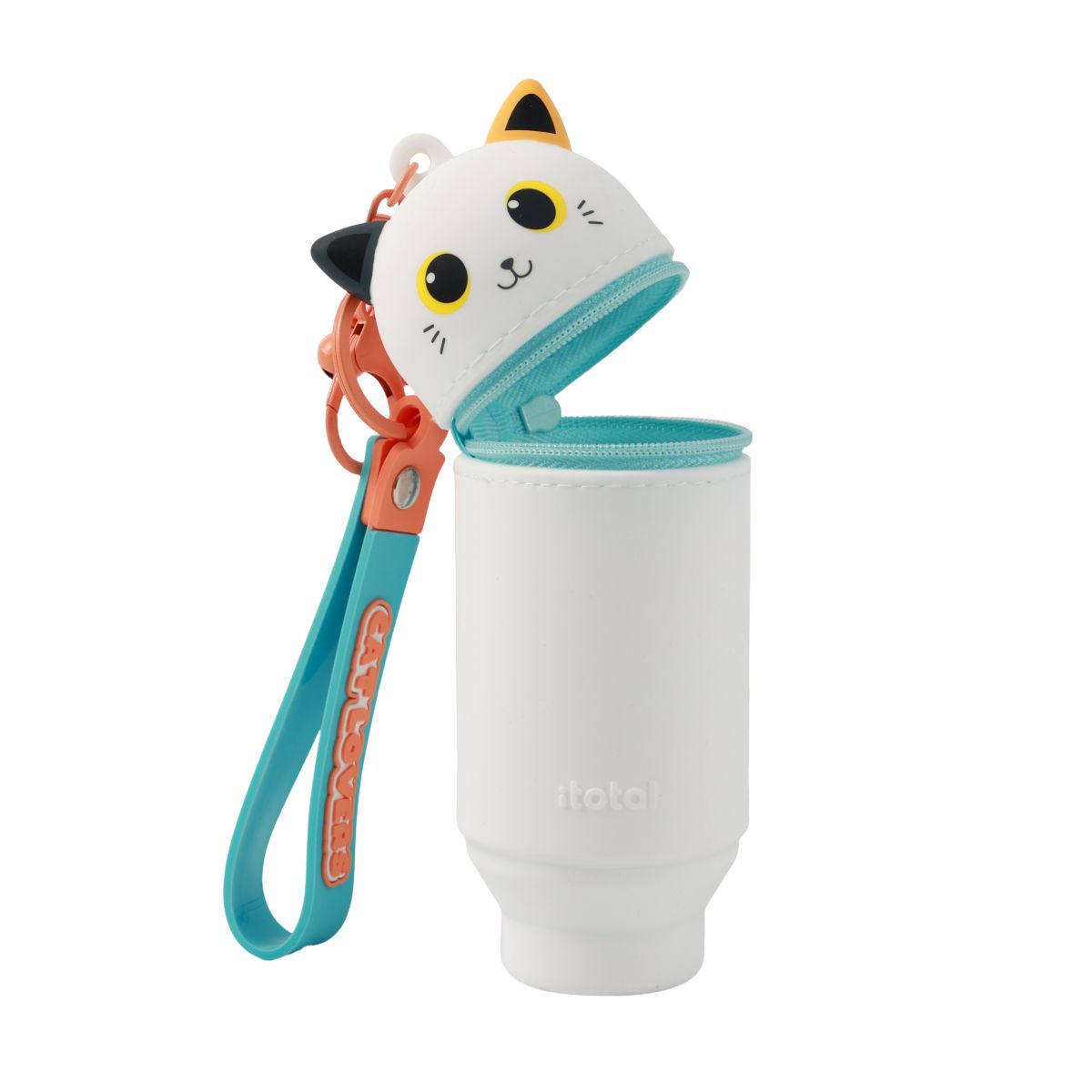 Porte-clés avec trousse en silicone Chat Chat blanc & orange