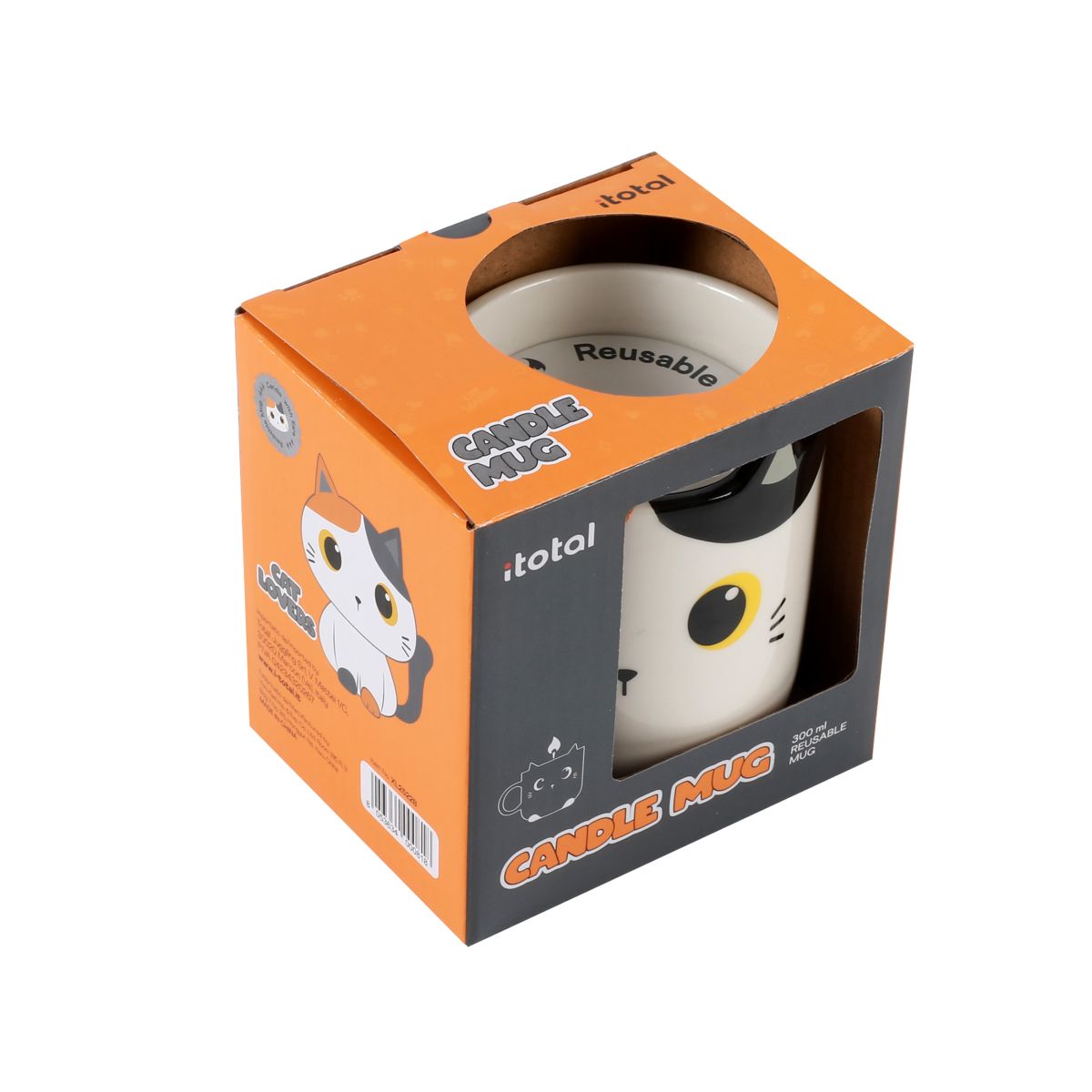Tasse en céramique avec bougie Chat blanc & orange
