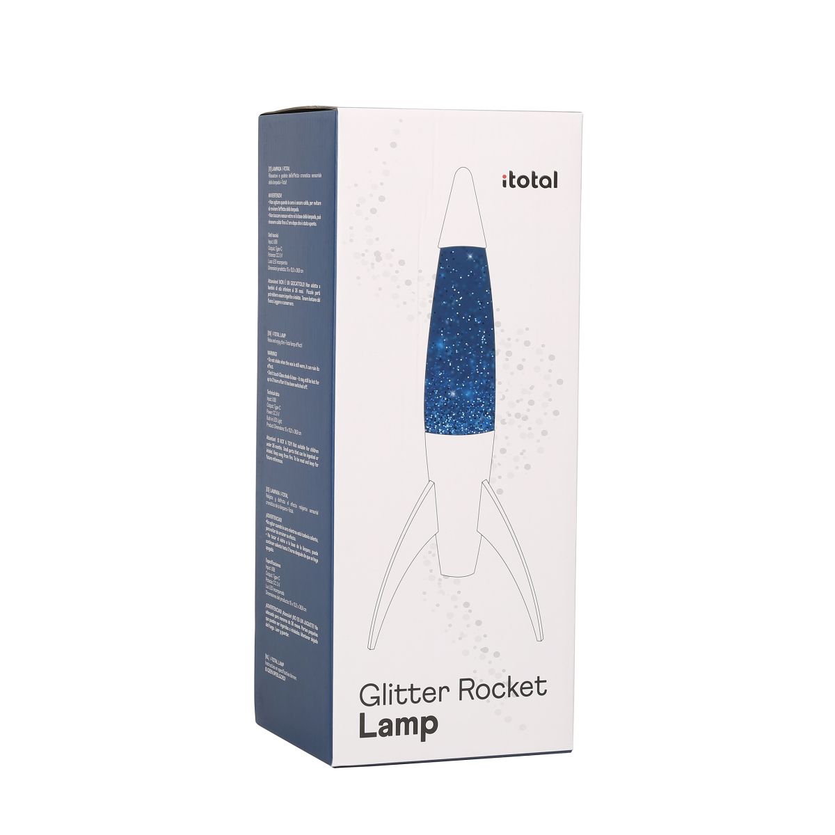 Lampe Lave Rocket Bleu Pailleté, base blanche