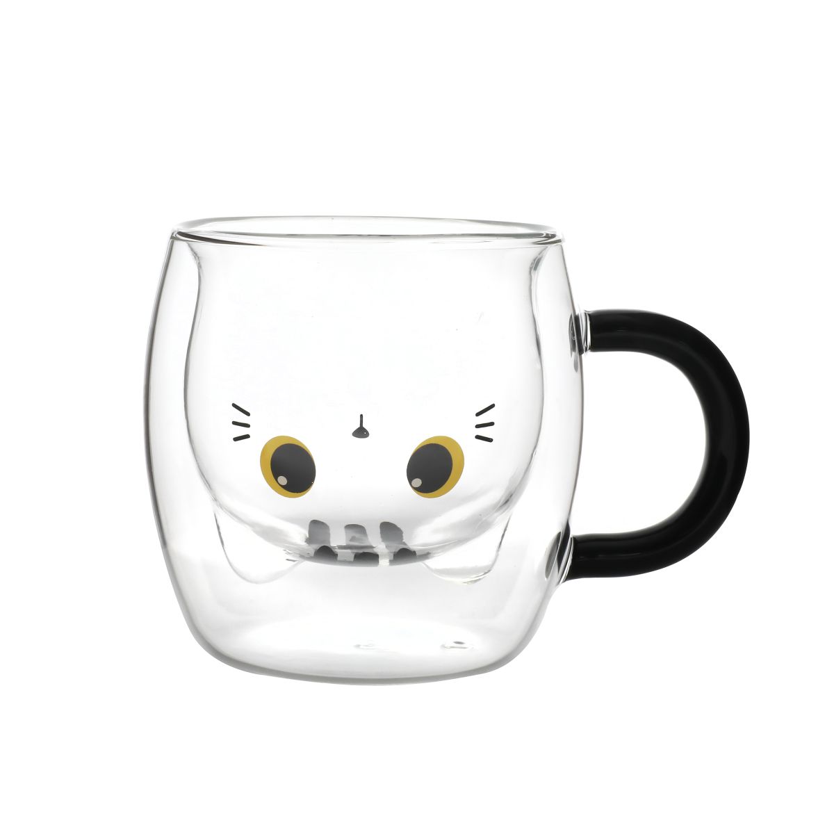 Tasse en verre tranparant double paroi Chat blanc
