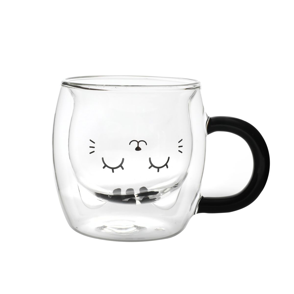 Tasse en verre tranparant double paroi Chat Gris
