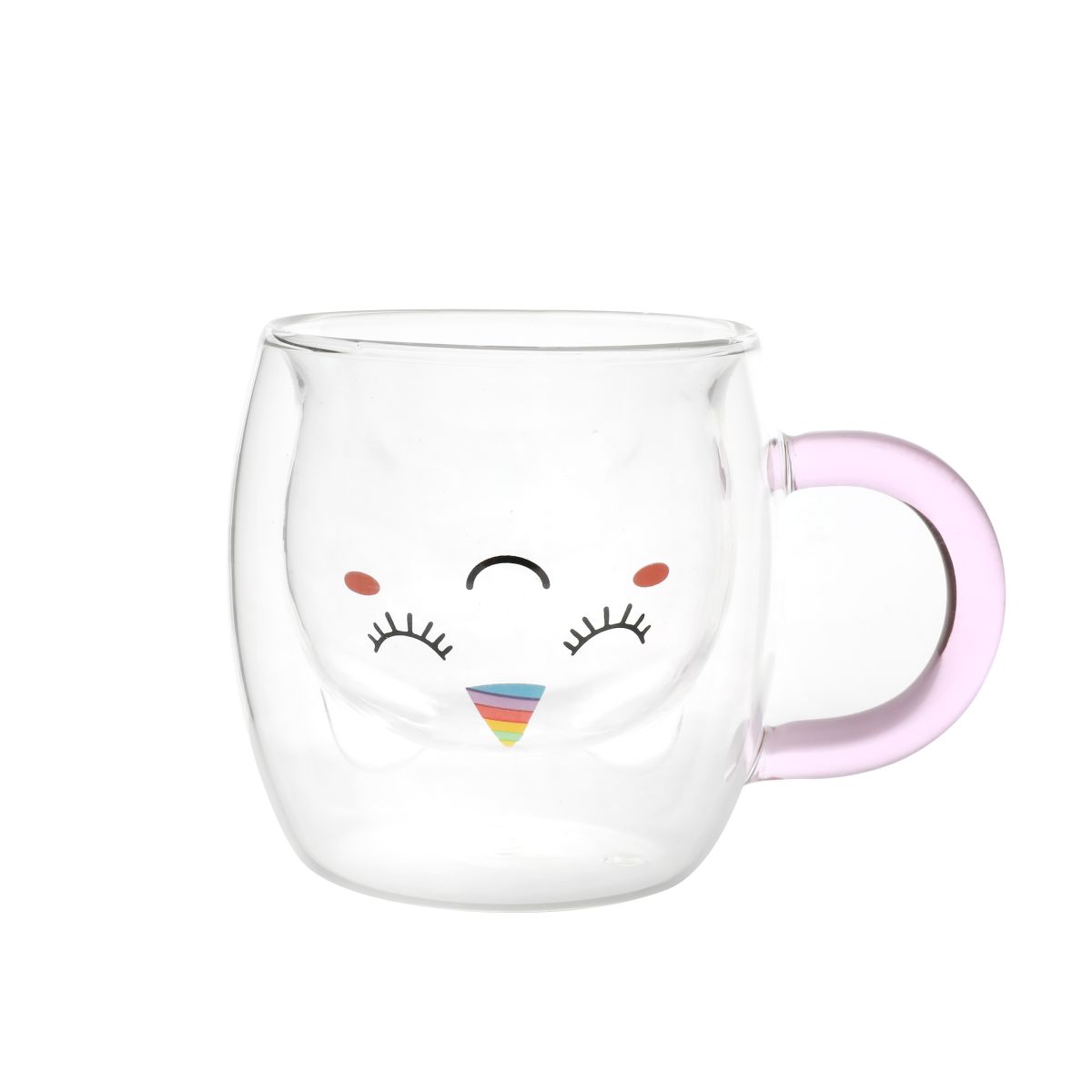 Tasse en verre tranparant double paroi Licorne