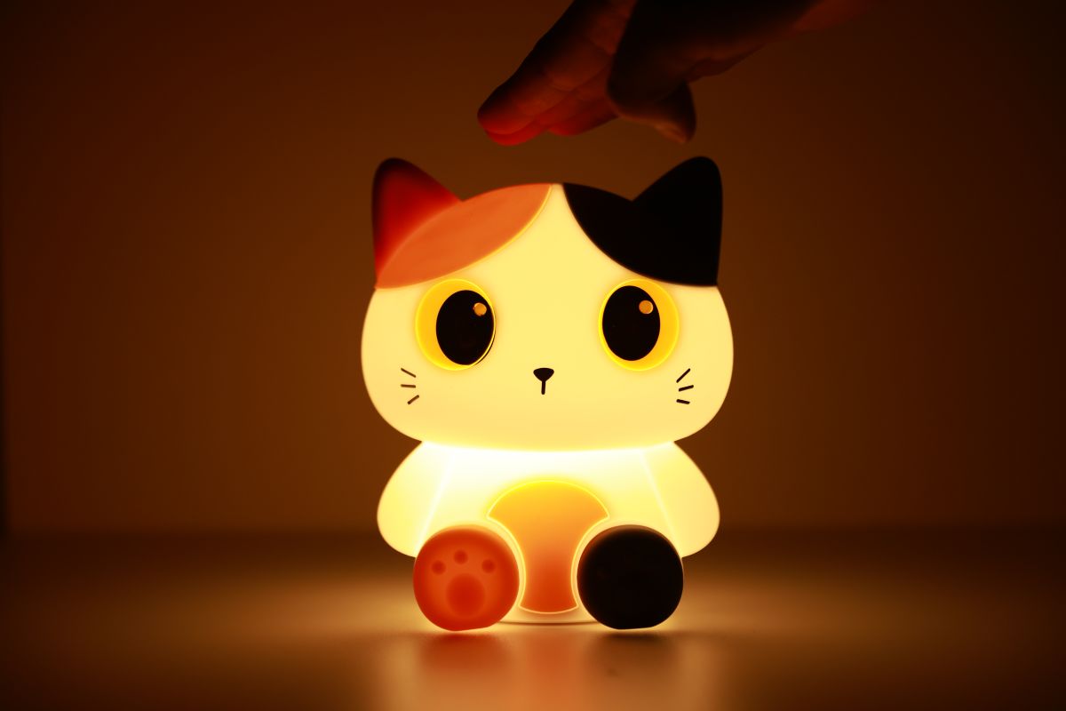Lampe de nuit en silicone Chat blanc & orange