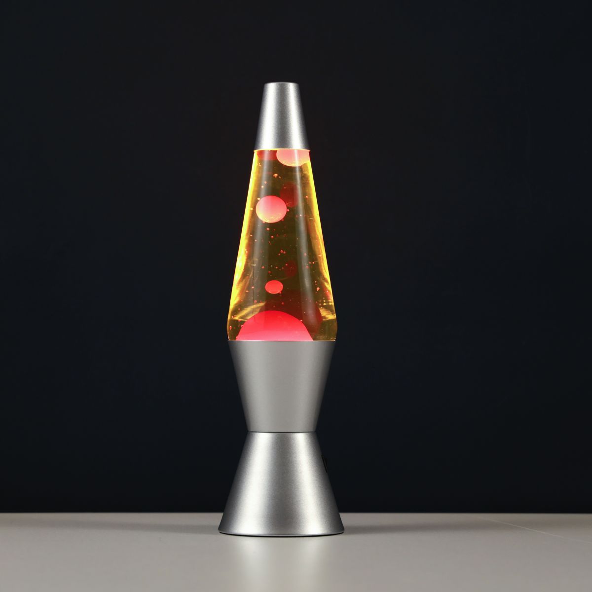 Lampe Lave Led base argent -  Orange & Rouge 