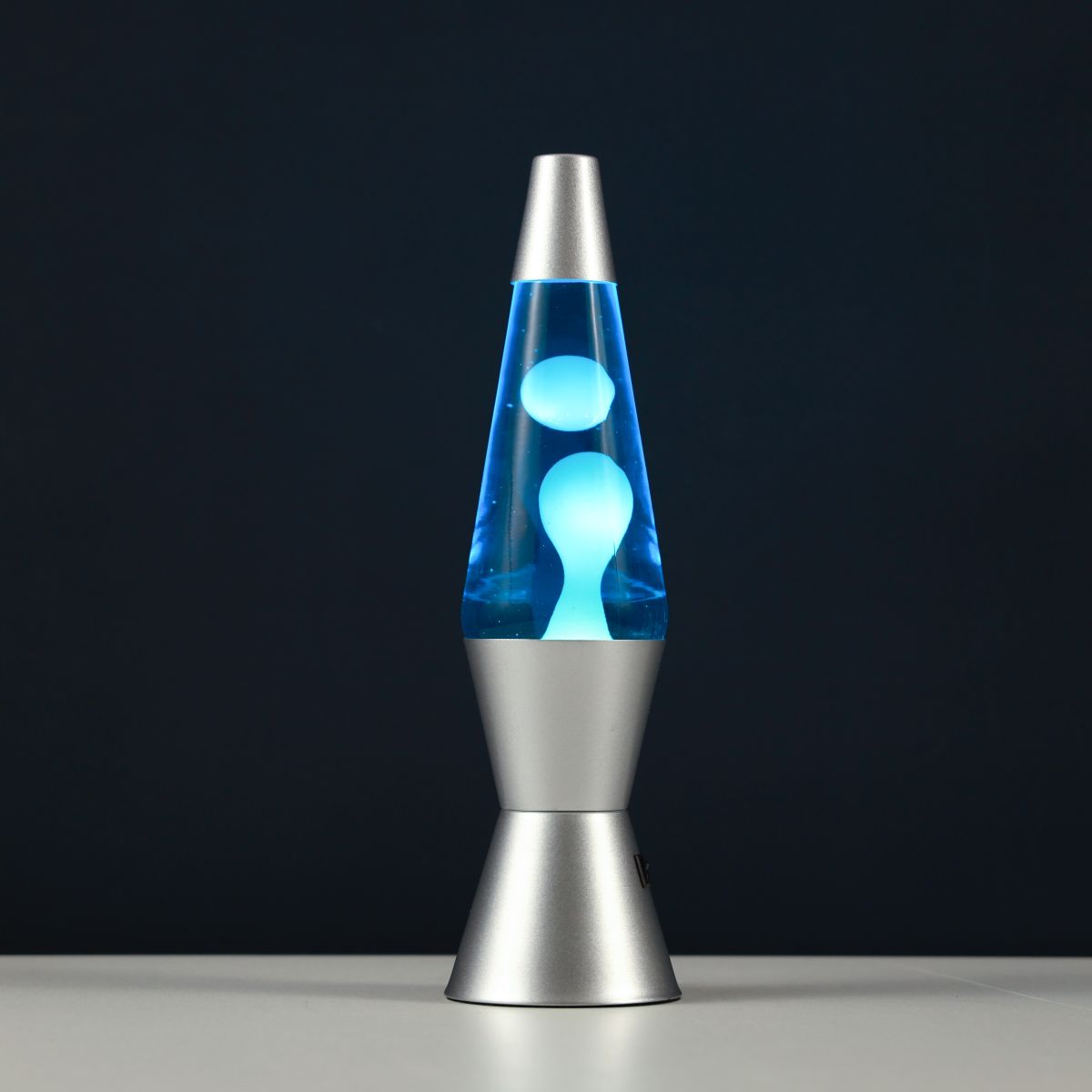 Lampe Lave Led base argent - Bleu clair & Blanc 