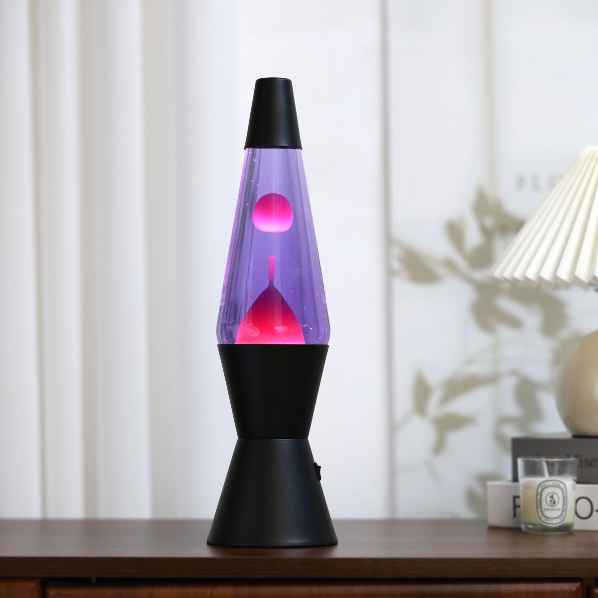 Lampe Lave Led base noire - Violet & Rose 