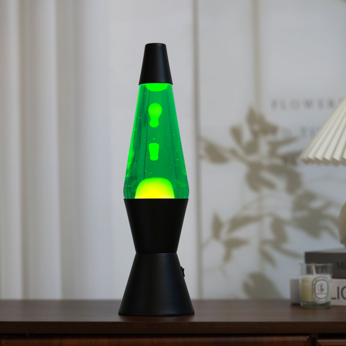 Lampe Lave Led base noire - Vert & Jaune 