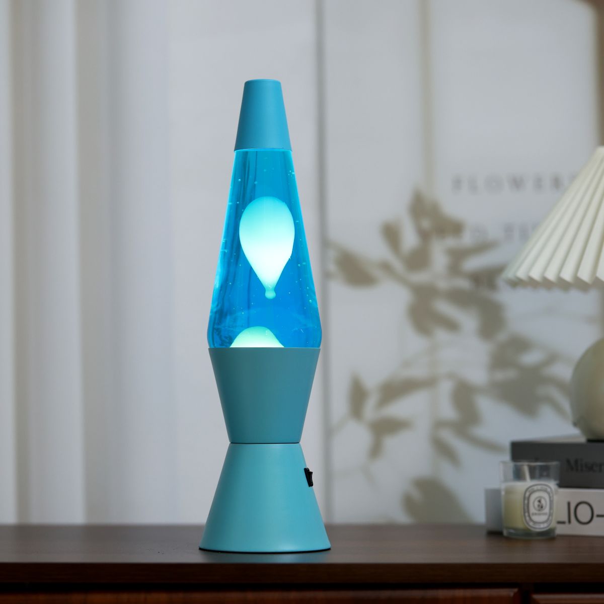 Lampe Lave Led base turquoise - Bleu clair & Blanc 