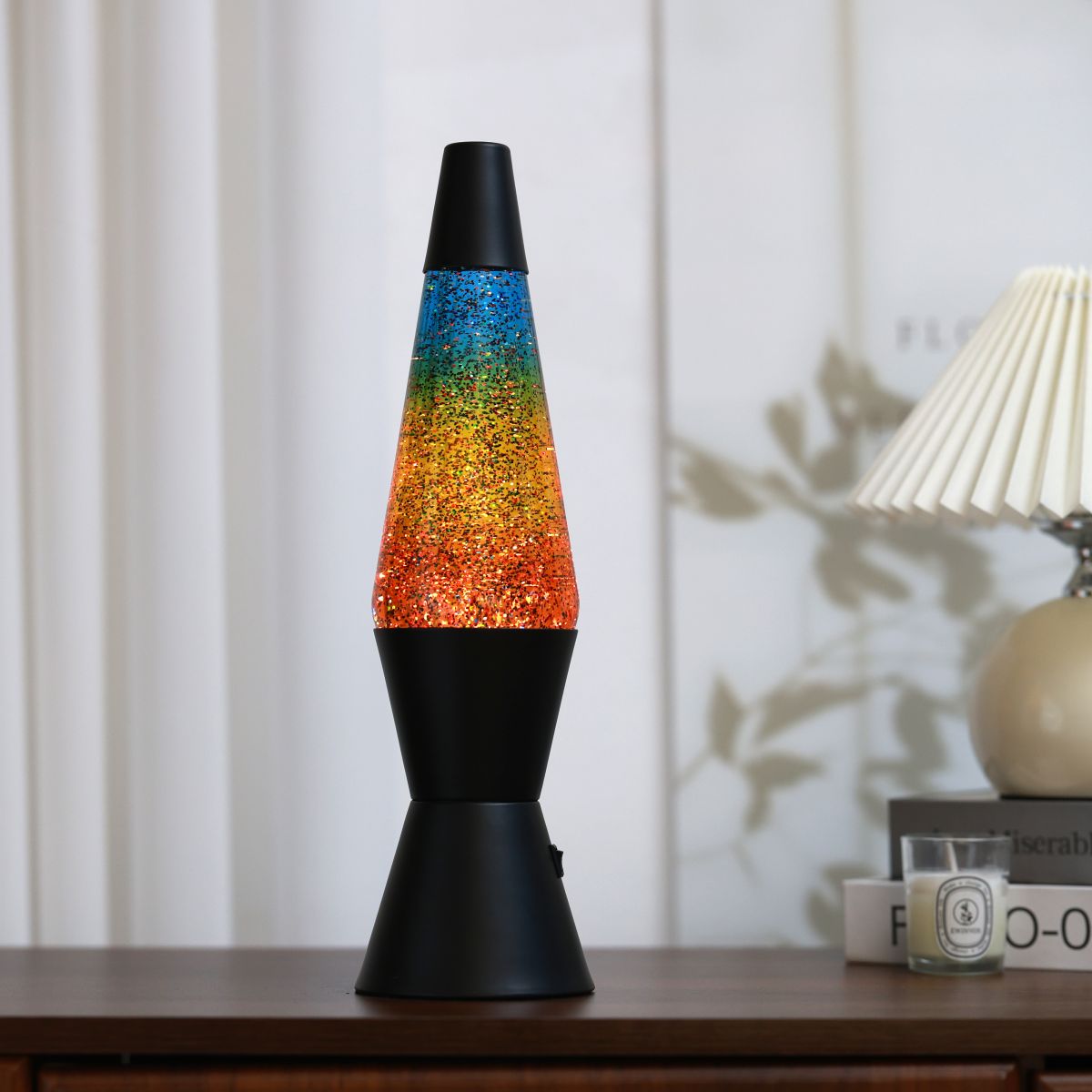 Lampe Lave Led base noire - Glitter Multicolor 