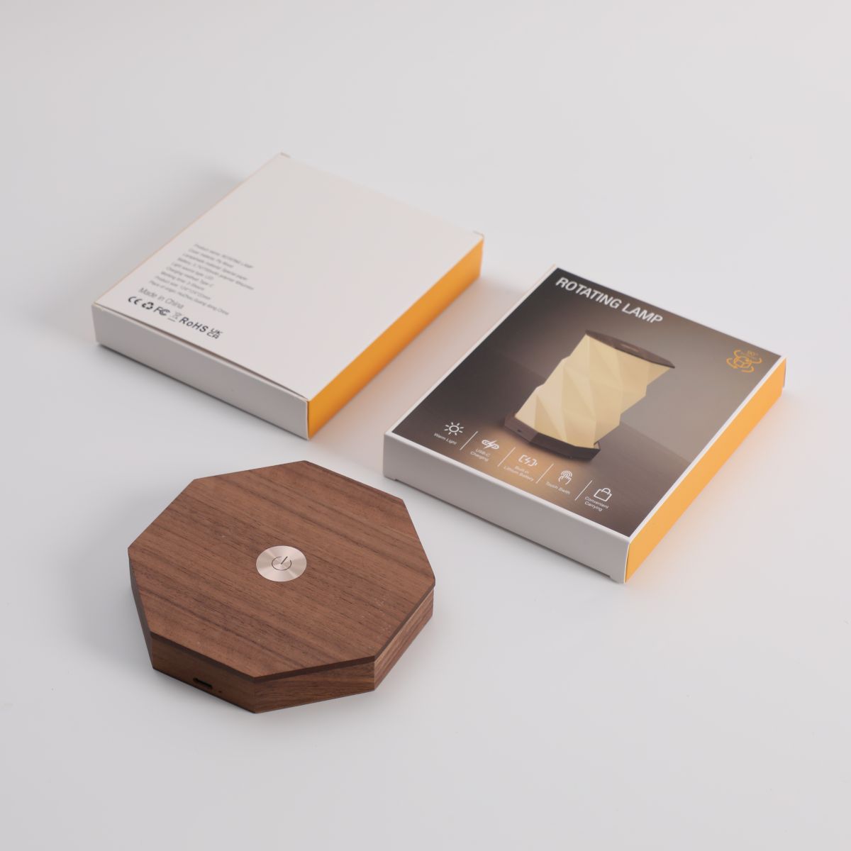 Lampe rotative en bois de noyer Taille : 12 x 12 cm