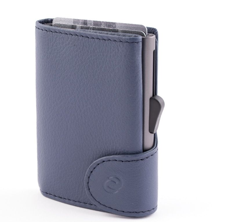 Porte-monnaie et cartes RFID en cuir vintage Bleu Marine 