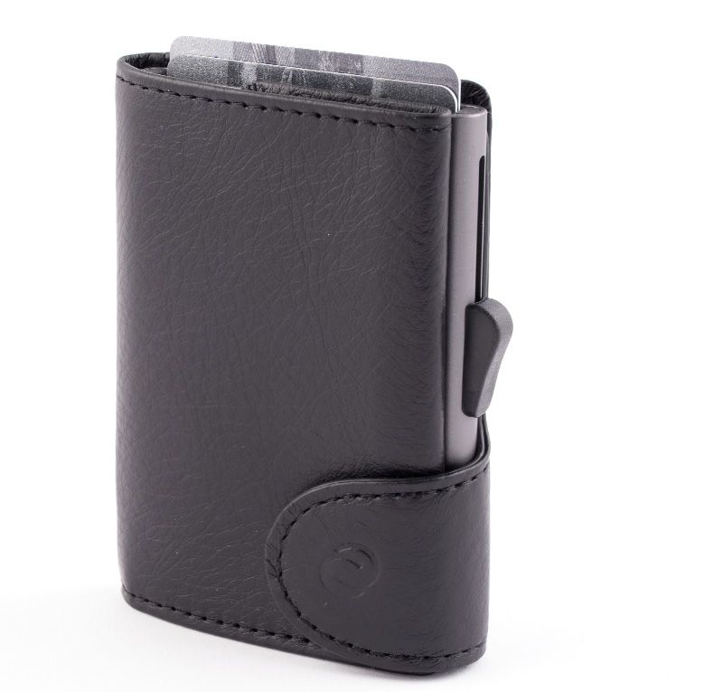 Porte-monnaie et cartes RFID en cuir Black Nero / Boîtier Gris 