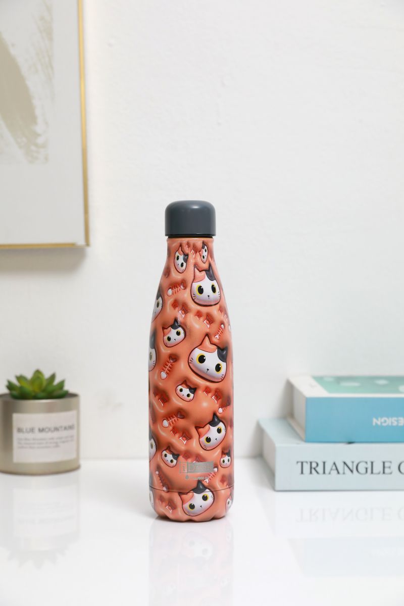 Bouteille 3D 500ml Chat blanc & orange