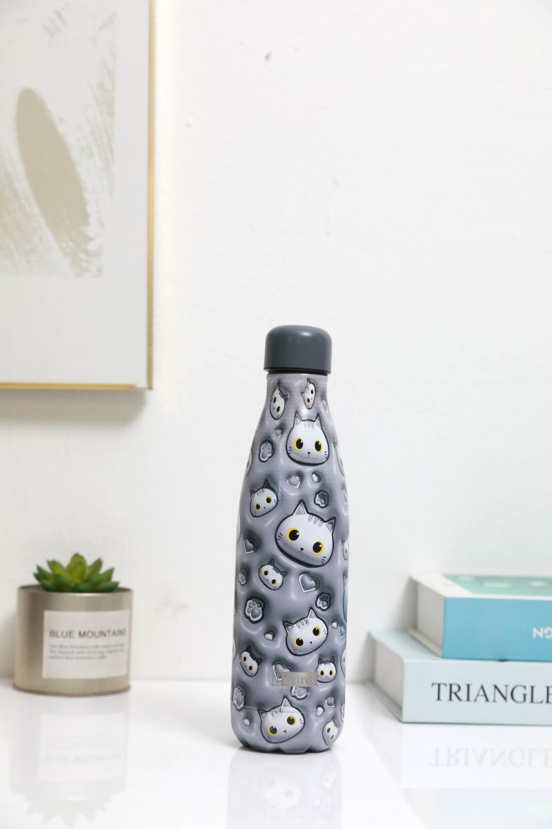 Bouteille 3D 500ml Chat blanc & gris