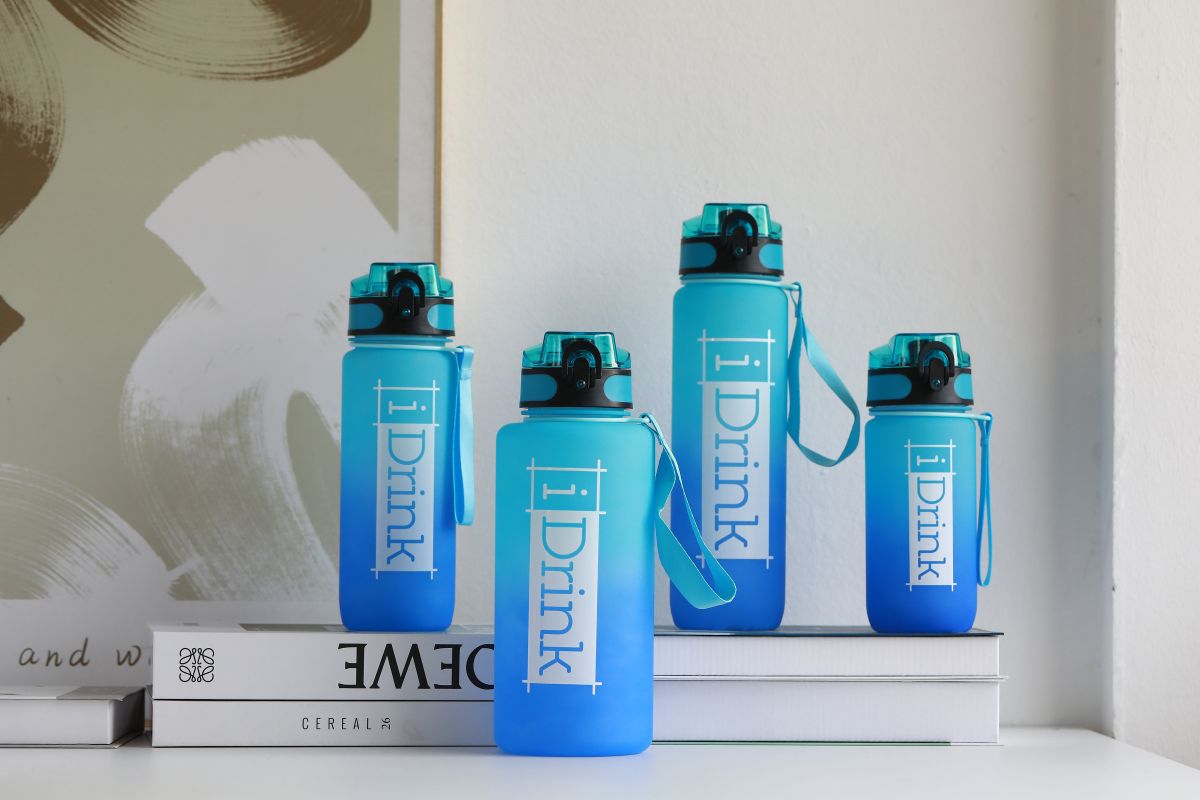 Tritan Motivational Bottle 1000ml bleu ciel & bleu roi