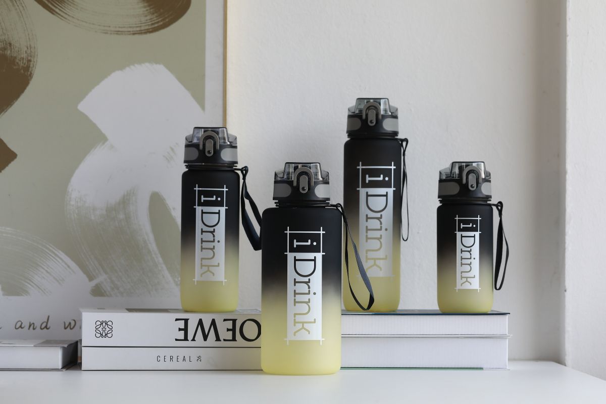 Tritan Motivational Bottle 1000ml noir & jaune