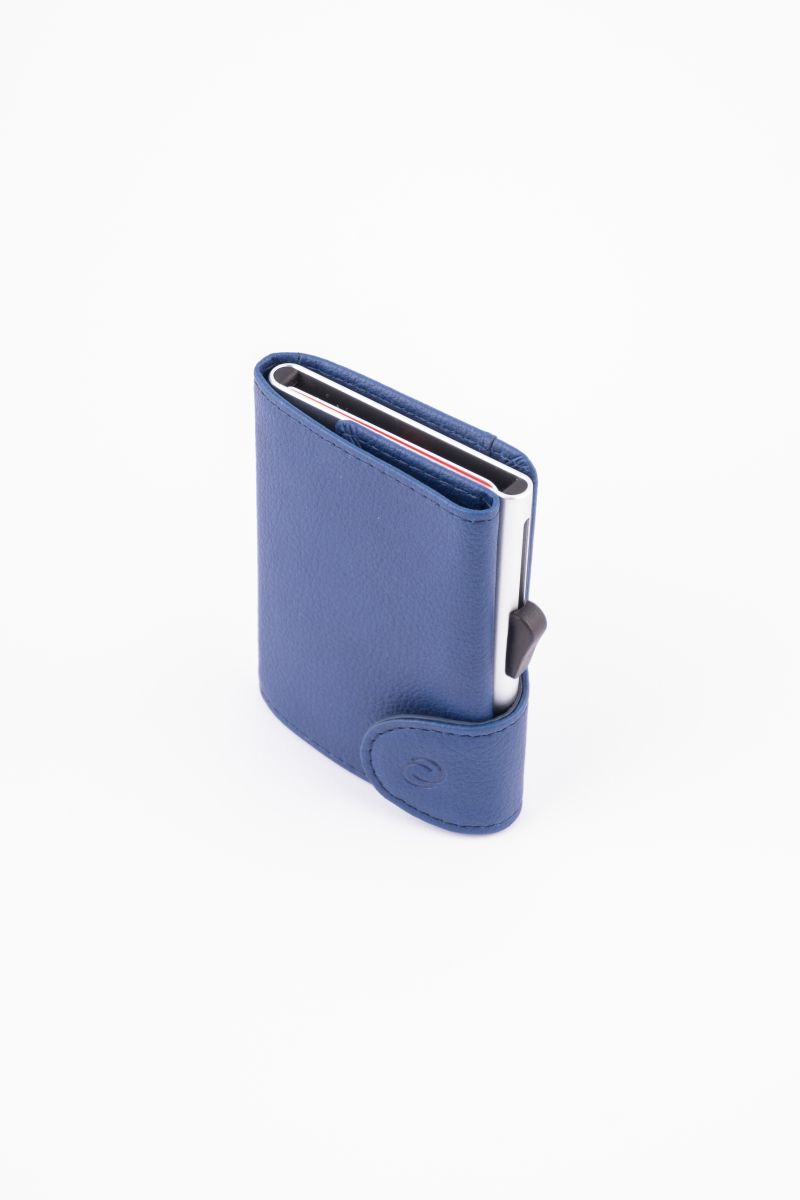 Porte-cartes RFID Similicuir (PU) Bleu Navy / Boîtier Argent 