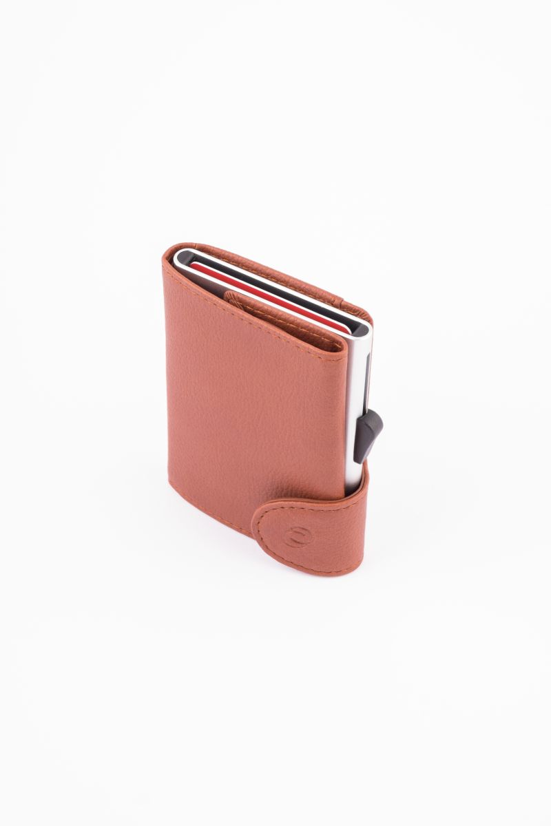 Porte-cartes RFID Similicuir (PU) Brun clair / Boîtier Argent  