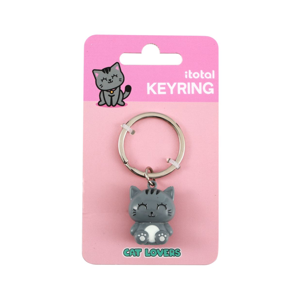 Porte-clés en métal Chat gris 