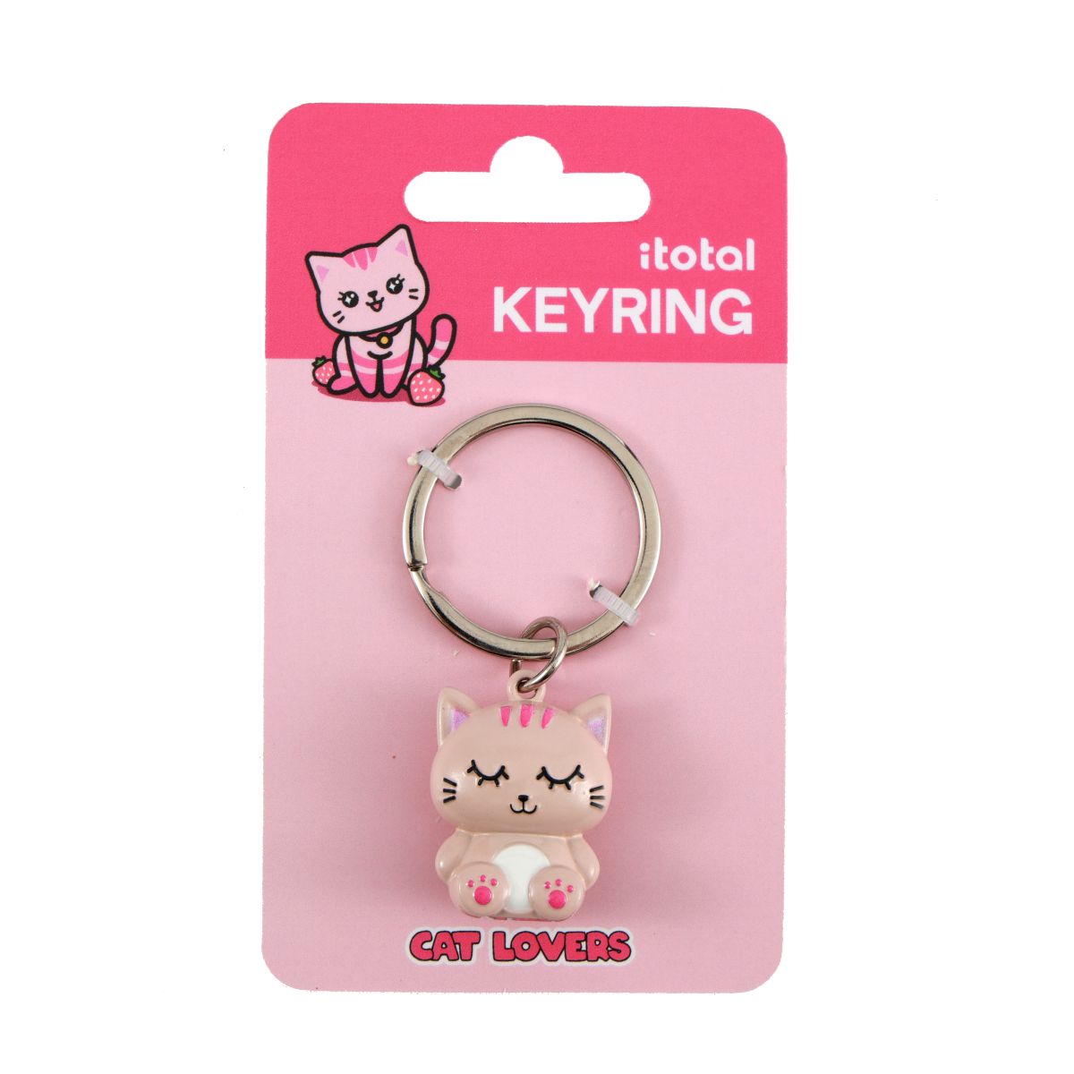 Porte-clés en métal Chat rose 