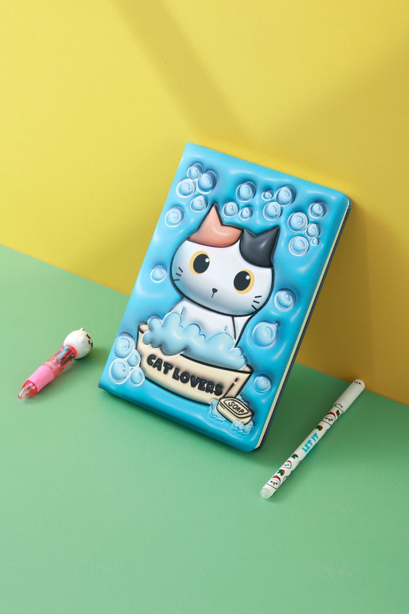 Notebook 3D A5 Chat blanc & orange
