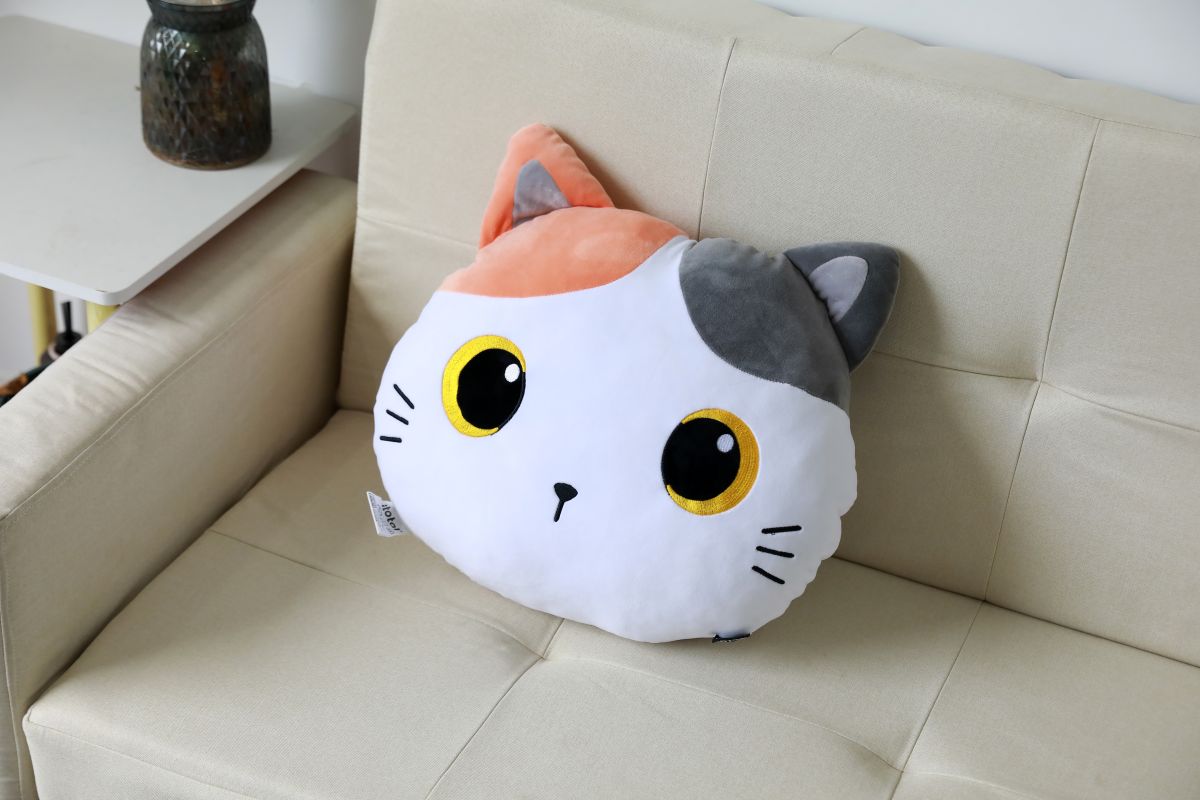 Coussin plat chat Blanc & orange