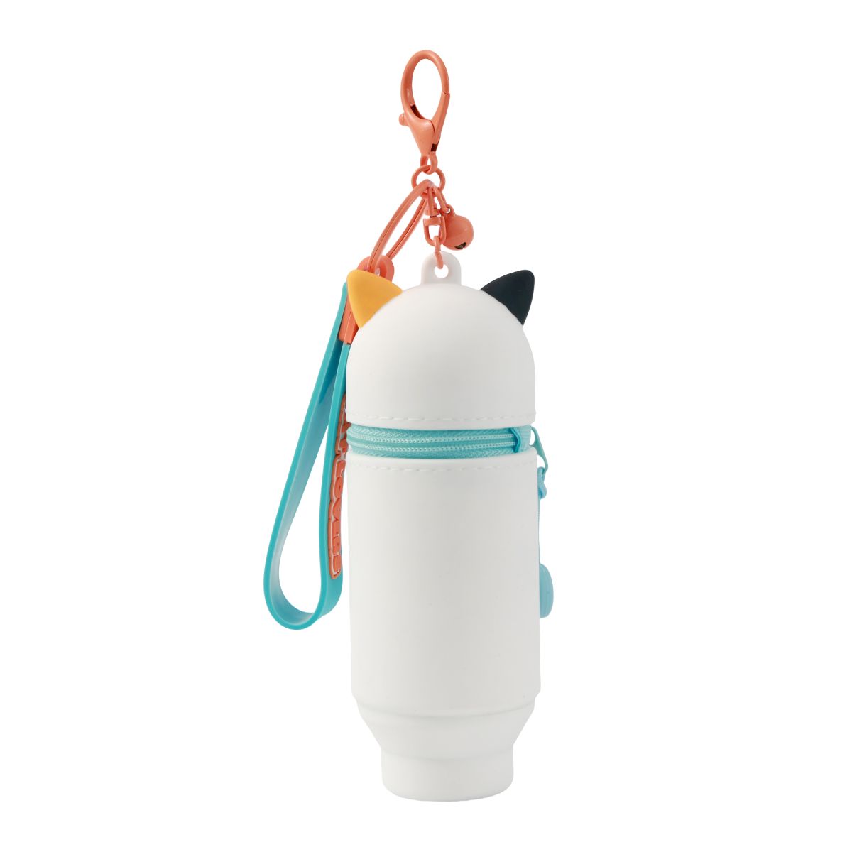 Porte-clés avec trousse en silicone Chat Chat blanc & orange