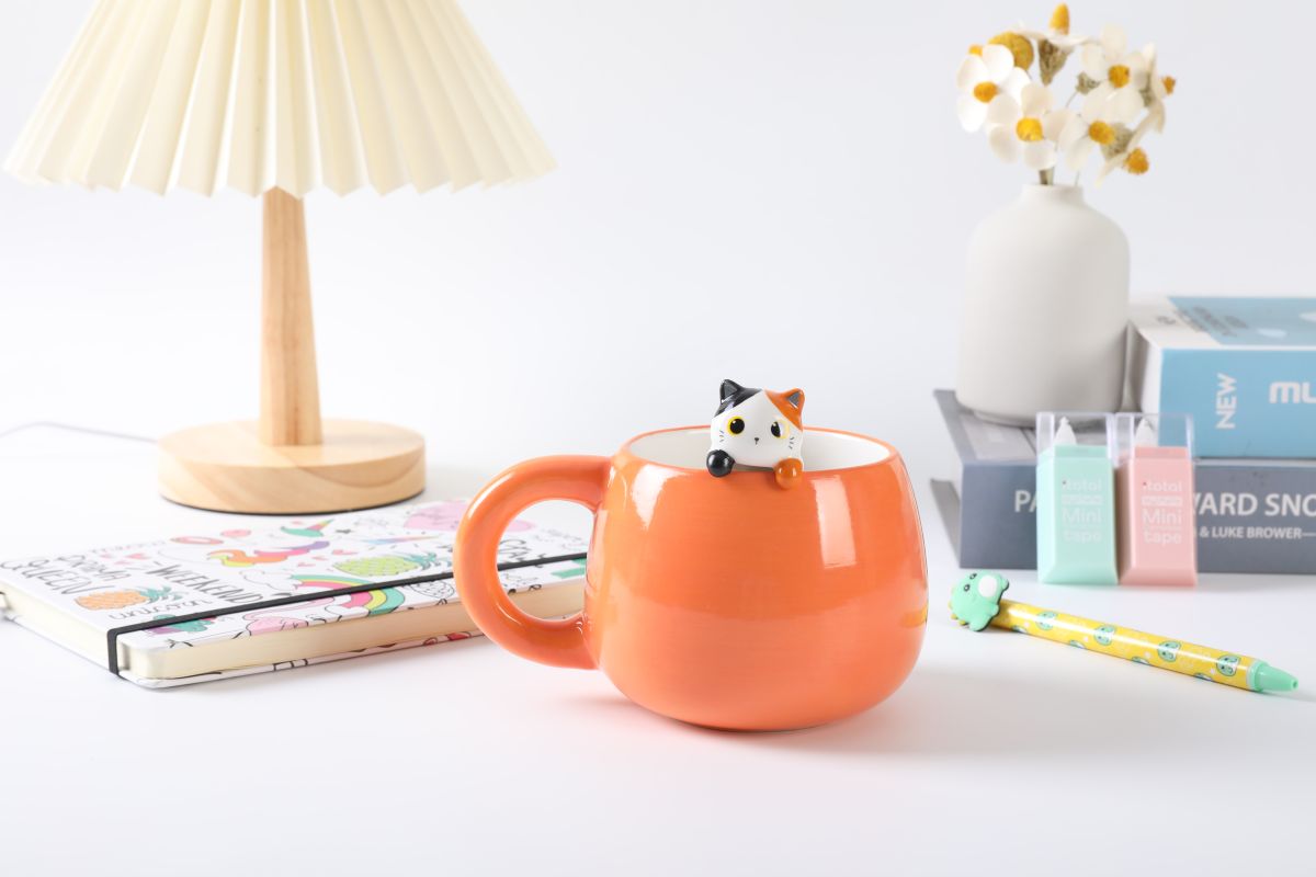 Tasse en céramique Charm 450ml blanc & orange