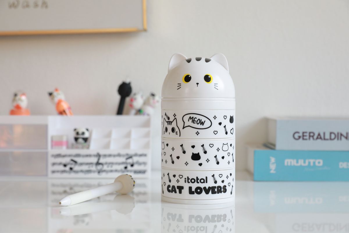 Organisateur de bureau vertical Chat blanc