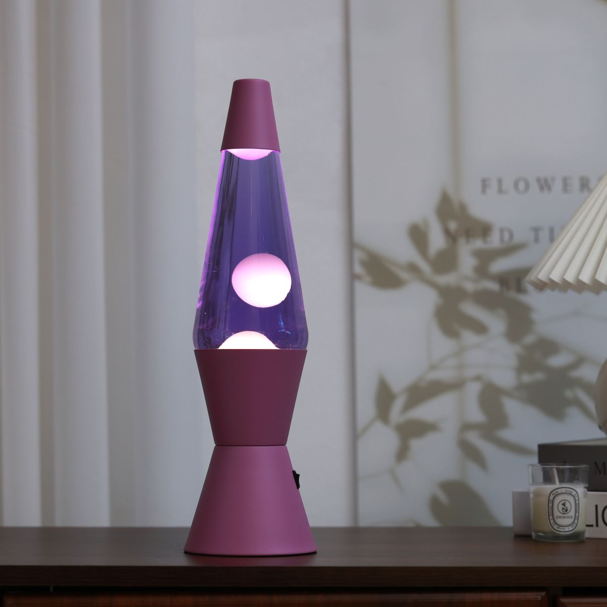 Lampe Lave Led base fuschia - Violet & Blanc 