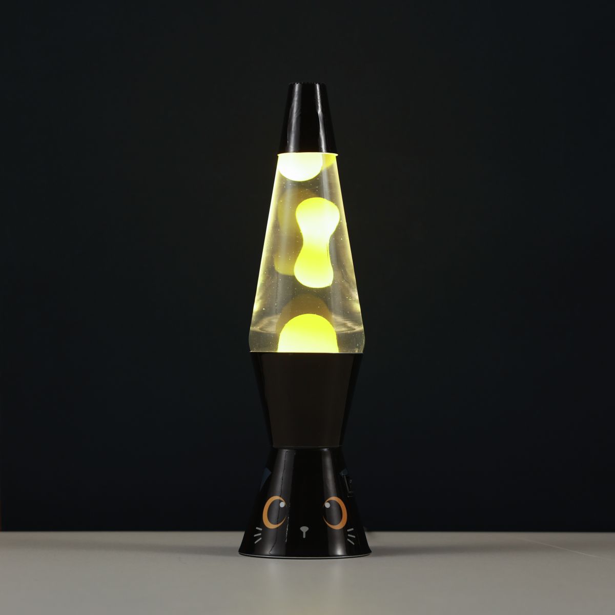 Lampe Lave Led base chat noir - transparent & Jaune 