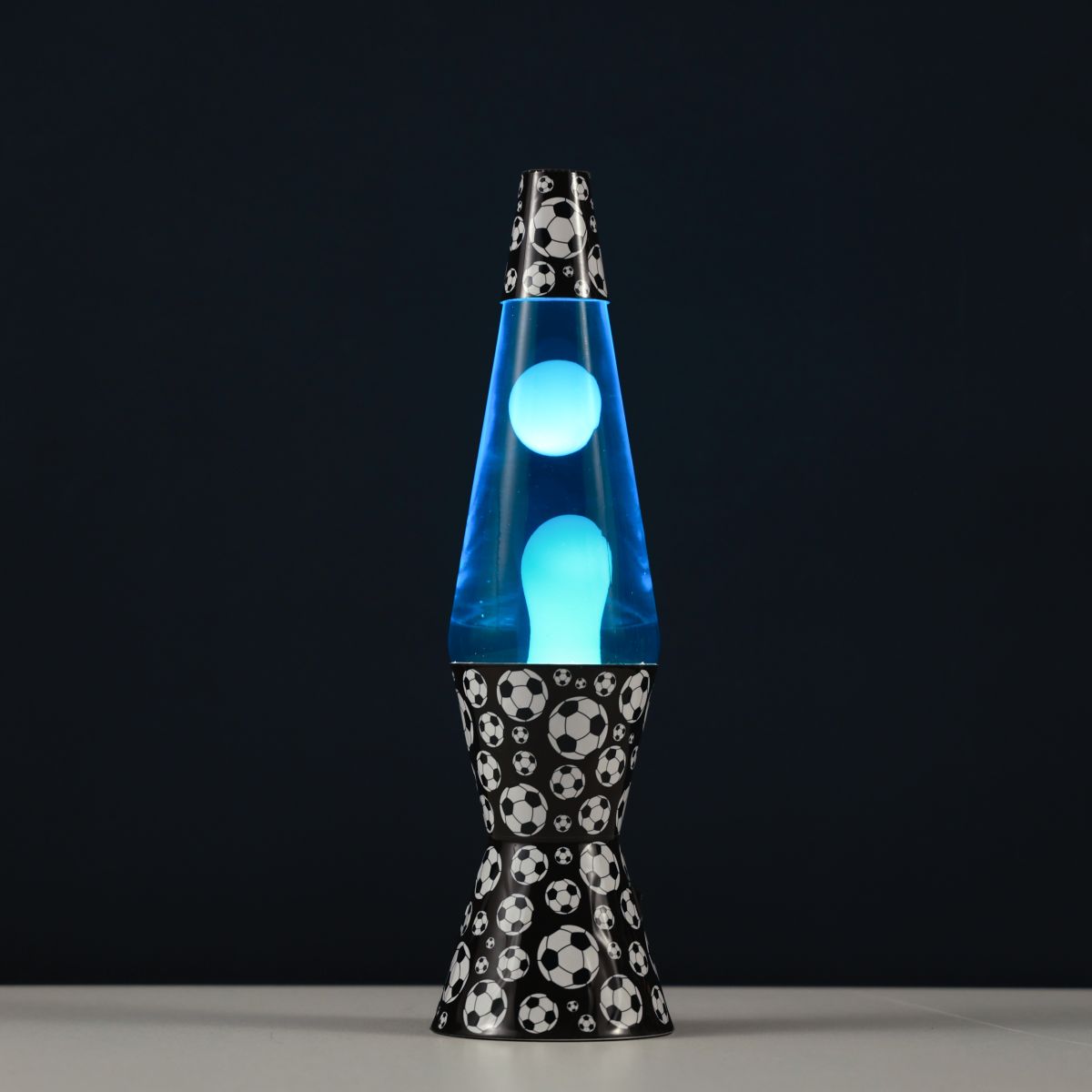 Lampe Lave Led base football - Bleu clair & Blanc 