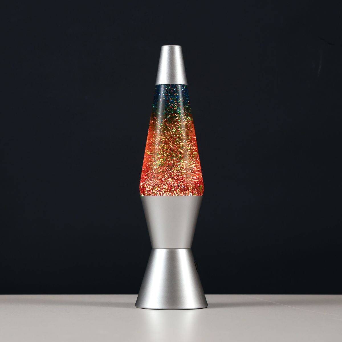 Lampe Lave Led base argent - Glitter Multicolor 