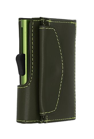 Porte-monnaie et cartes RFID en cuir Vert - Boîtier Vert 