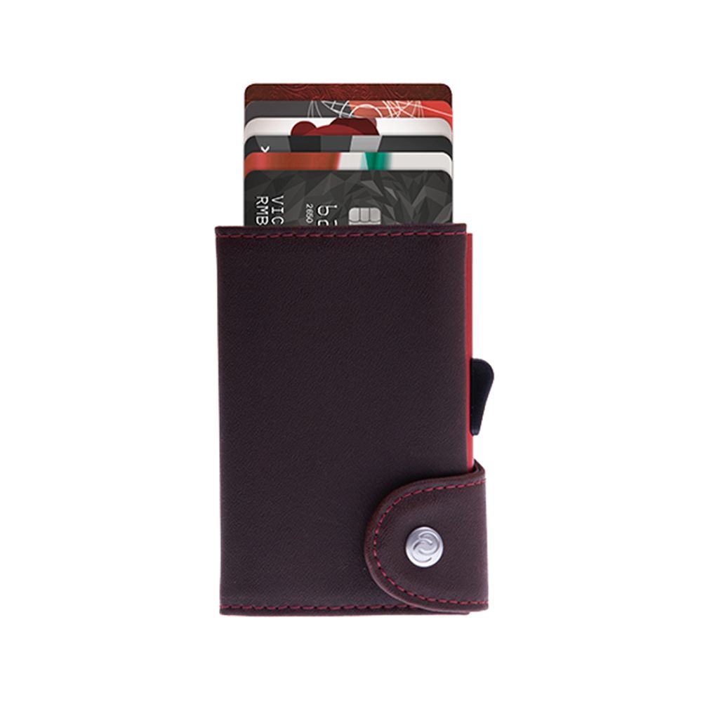 Porte-Cartes RFID Cuir Prestige Auburn / Boîtier Rouge 