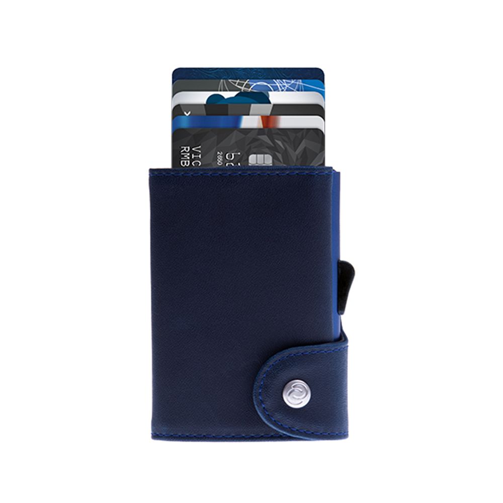 Porte-Cartes RFID Cuir Prestige Naval Indigo / Boîtier Bleu 