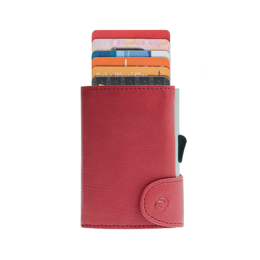 Porte-Cartes RFID Cuir Rouge Ciliegia / Boîtier Argent 