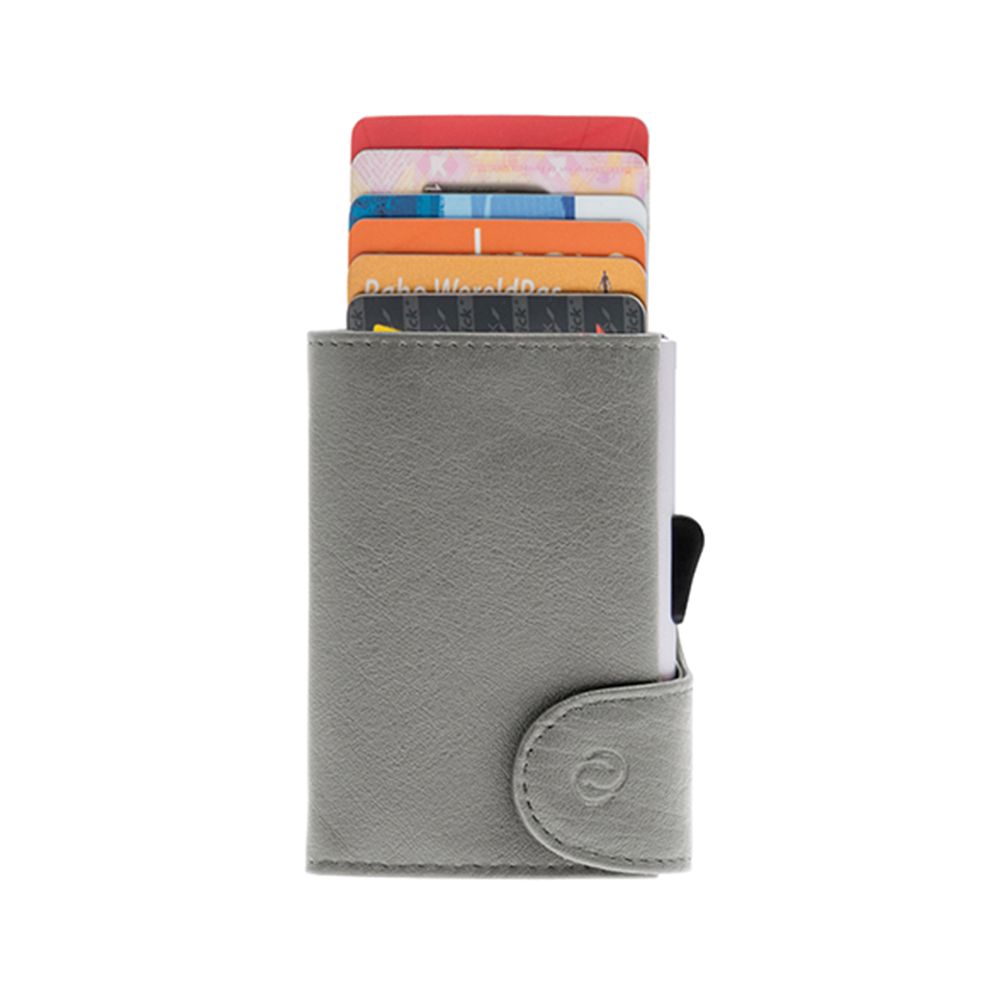 Porte-Cartes RFID Cuir Gris Fog / Boîtier Argent 