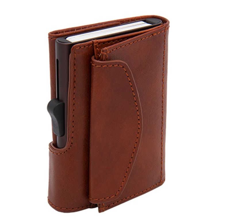 Porte-monnaie et cartes RFID cuir végétal Macchiato / Brun - Boîtier Brun 