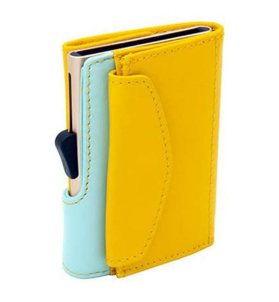 Porte-monnaie et cartes RFID cuir Saffron / Aqua  