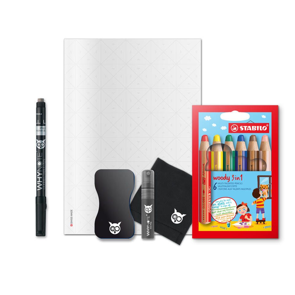 Cahier effaçable A5 & Crayons Woody Blanc