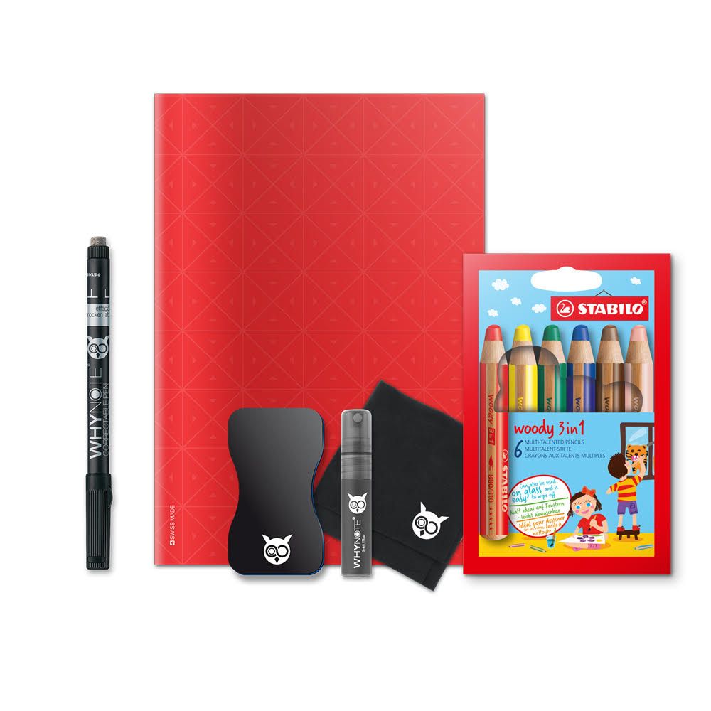 Cahier effaçable A5 & Crayons Woody Rouge