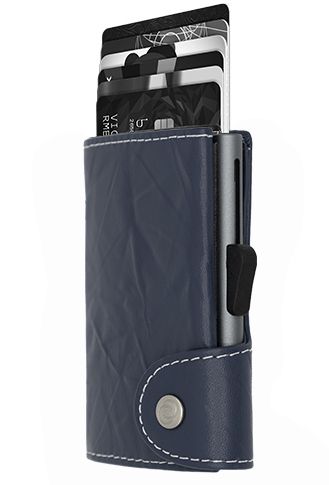 Porte-Cartes RFID Cuir embossé bleu marine - Boîtier gris 