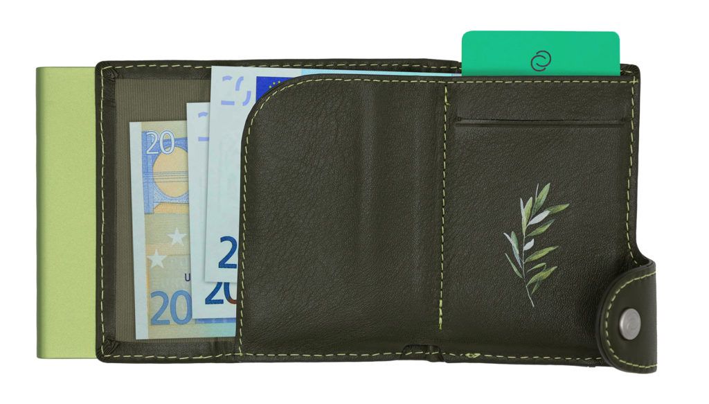 Porte-Cartes RFID Cuir Olive - Boîtier Vert 